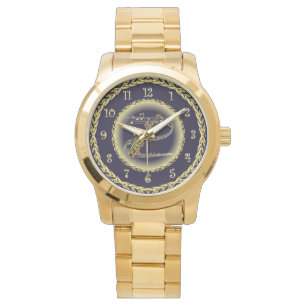 Saxophone ~ Musical Scroll ~ Gold/Navy Blue ~ Watch