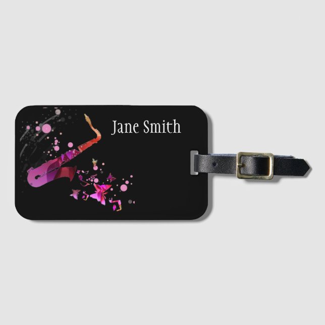 Saxophone name brass instrument case luggage tag (Front Horizontal)