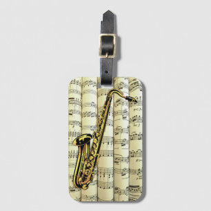 Saxophone On Rolled Sheet Music ~ Luggage Tag