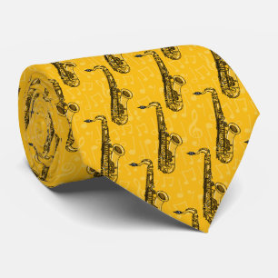 Saxophone Pattern Saxophonist Jazz Musician Yellow Tie