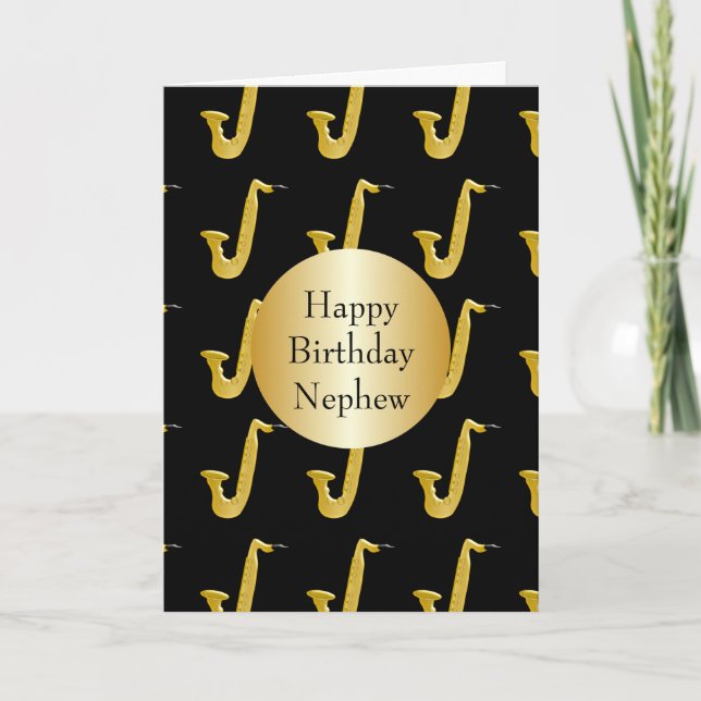 Saxophone Personalised Nephew Birthday Card (Front)