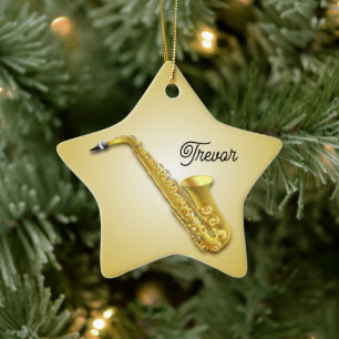 Saxophone Personalised Star Christmas Ornament