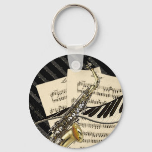 Saxophone & Piano Music Keyring