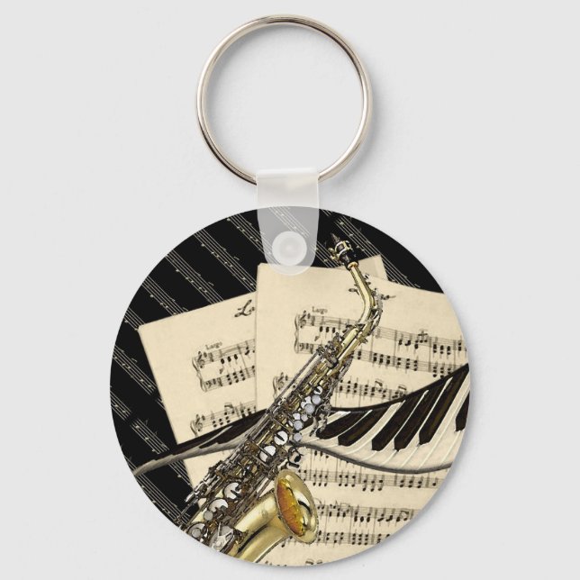 Saxophone & Piano Music Keyring (Front)