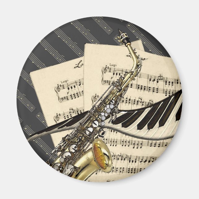 Saxophone & Piano Music Magnet (Front)