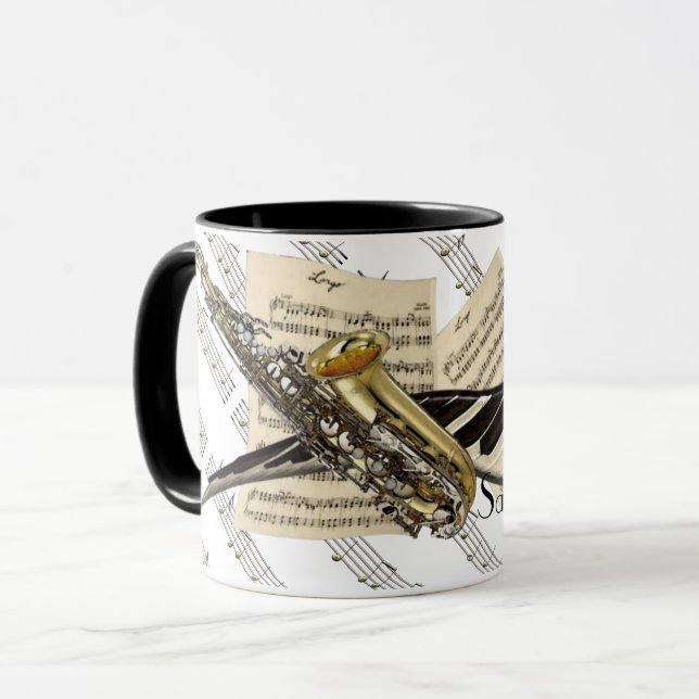 Saxophone & Piano Music Personalised Mug (Front Left)