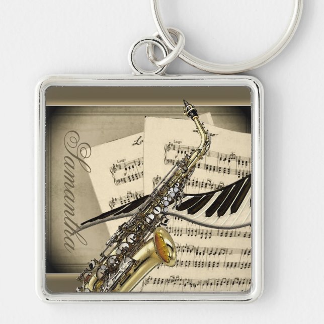 Saxophone & Piano Music Premium Keychain (Front)