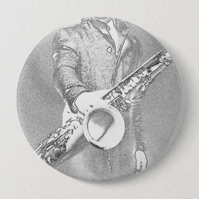 saxophone player... 10 cm round badge (Front)