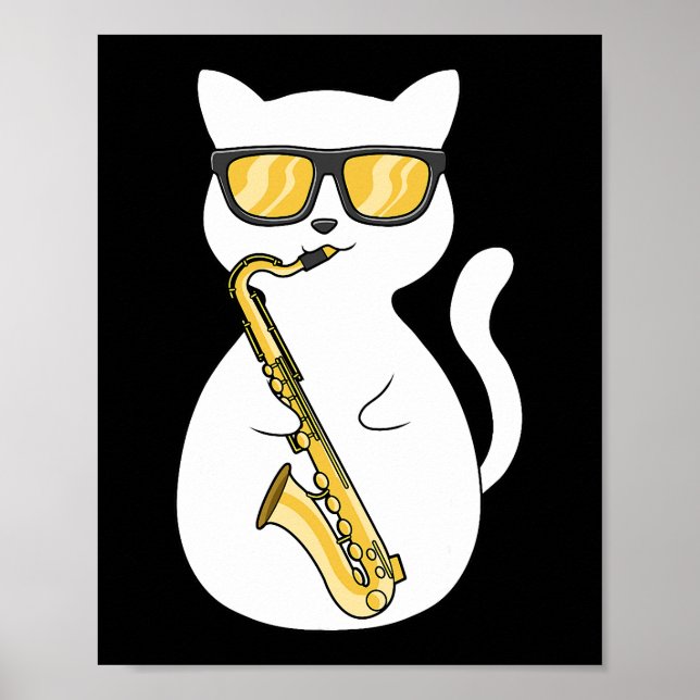 Saxophone Player Cat Lover Saxophonist Moon Jazz M Poster (Front)