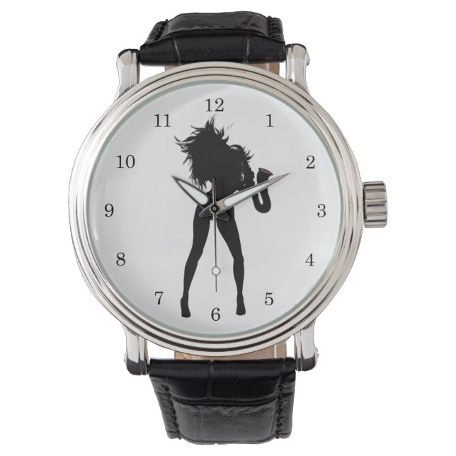 Saxophone Player Girl Jazz Music Watch Gift (Front)