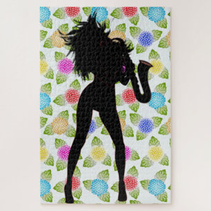 Saxophone Player Girl Jigsaw Puzzle Silhouette