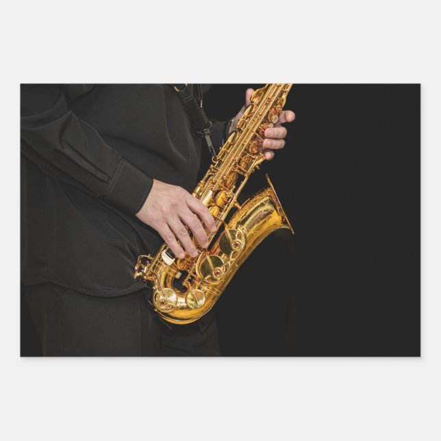 Saxophone Player hands Saxophonist playing jazz Wrapping Paper Sheet (Front)