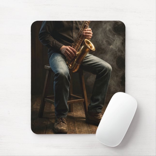 Saxophone Player in a Smoky Room Mouse Mat (With Mouse)