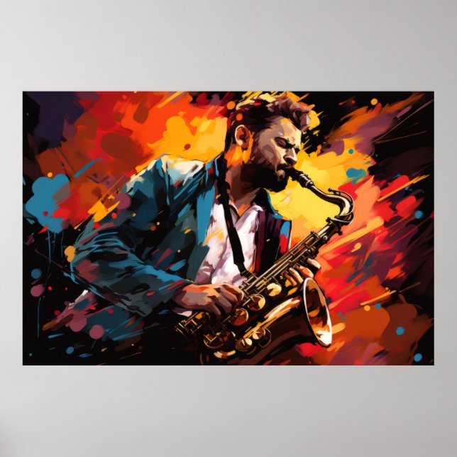 Saxophone Player Music Painting Abstract Art Decor (Front)