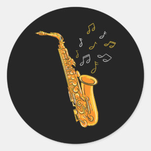 Saxophone Player Musical Notes Saxophonist Jazz Mu Classic Round Sticker