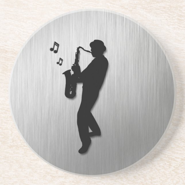 Saxophone Player Silver Coaster (Front)