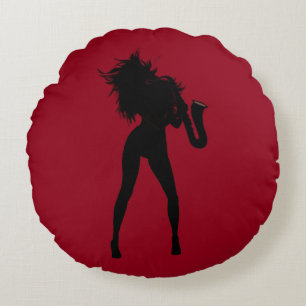Saxophone Player Woman Round Pillow Choose Colour