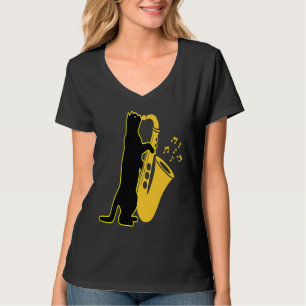 Saxophone playing Cat Saxophonist Cute Kitty Music T-Shirt