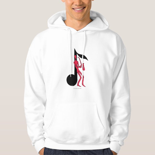 Saxophone playing man pen ink drawing hoodie desi (Front)