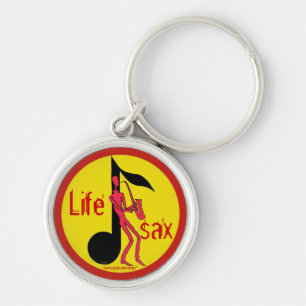 Saxophone playing man pen ink drawing key chain