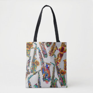 Saxophone Print, Colourful Sax Music Art, Saxophon Tote Bag