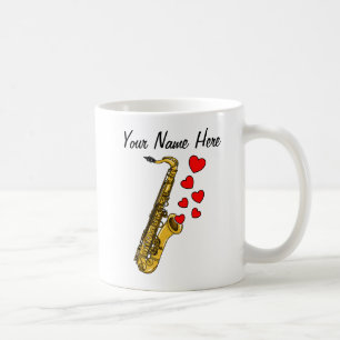 Saxophone Red Hearts Saxophonist Musician Custom Coffee Mug