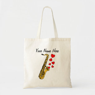 Saxophone Red Hearts Saxophonist Musician Custom Tote Bag