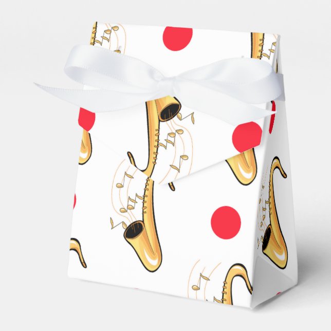 Saxophone, Red & White Polka Dots Favour Box (Front Side)