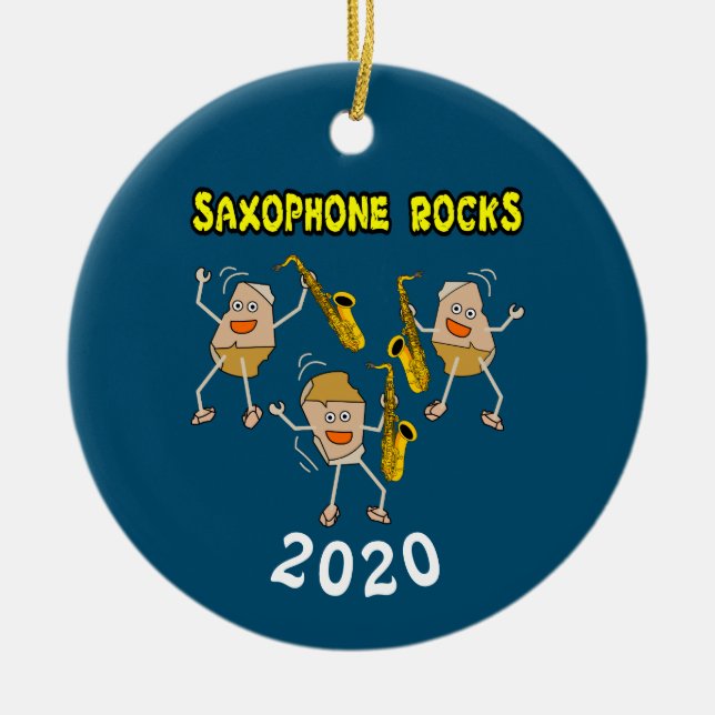 Saxophone Rocks Ceramic Tree Decoration (Front)