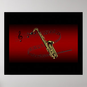 Saxophone ~ Scrolling Scale ~ Maroon & Black Back Poster