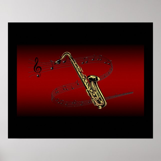Saxophone ~ Scrolling Scale ~ Maroon & Black Back Poster (Front)