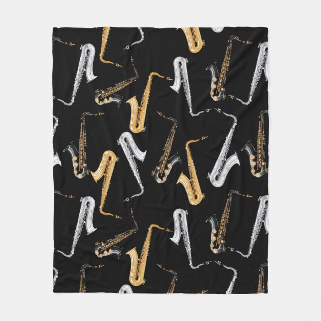 Saxophone seamless pattern bg Saxophonist Musician Fleece Blanket (Front)