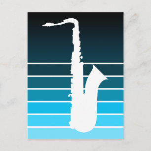 saxophone silhouette : blue fade postcard