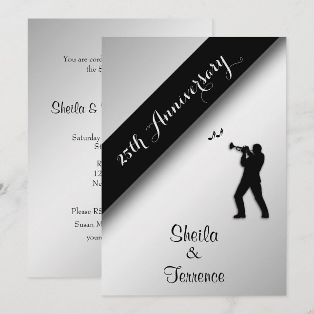 Saxophone Silver Wedding Anniversary Invitation (Front/Back)