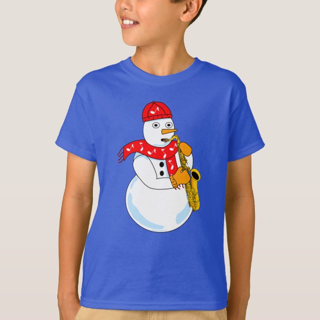 Saxophone Snowman T-Shirt (Front)