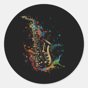 Saxophone Splash Art Musician Wind Music Jazz Saxo Classic Round Sticker