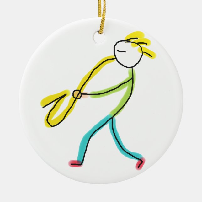 Saxophone Stickman Ceramic Tree Decoration (Front)