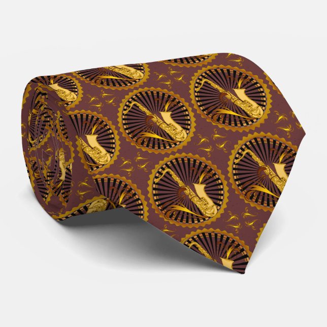 Saxophone Swirls mens tie (Rolled)