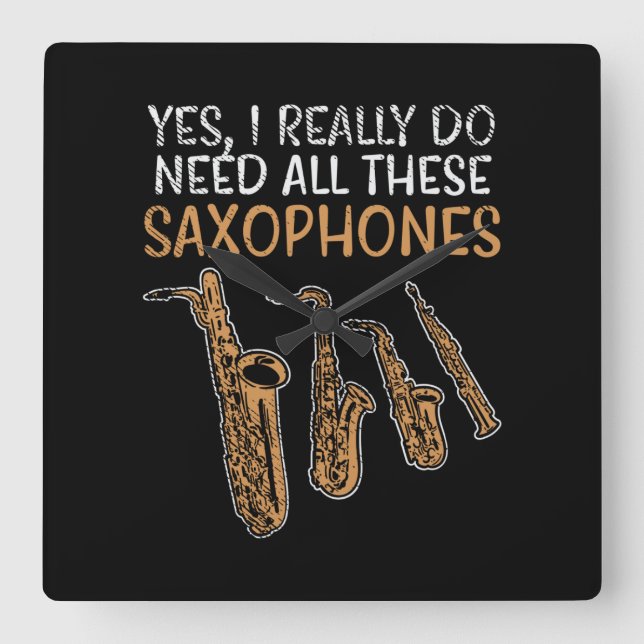 Saxophone Types Square Wall Clock (Front)