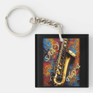 Saxophone - Van Gogh Style background Key Ring