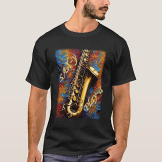 Saxophone - Van Gogh Style background T-Shirt