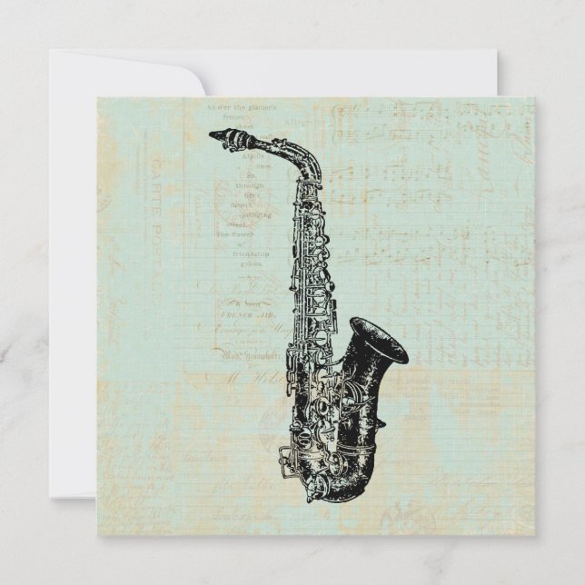 Saxophone Vintage Mint Green Music Art Card (Front)