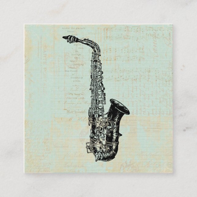 Saxophone Vintage Mint Green Music Art Enclosure Card (Front)