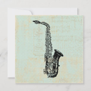 Saxophone Vintage Mint Green Music Art Invitation