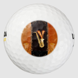 Saxophone with key notes and floral elements golf balls