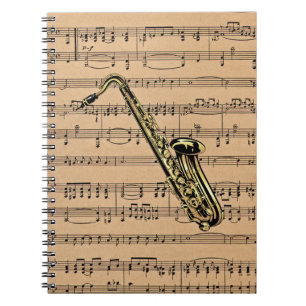 Saxophone ~ With Sheet Music Background Notebook