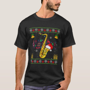 Saxophone Xmas Lights Santa Saxophone Ugly Christm T-Shirt