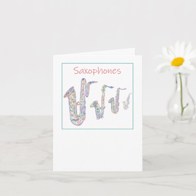 Saxophones Jazz Line art Folded Greeting Card (Small Plant)