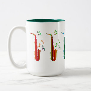 saxophones & 'musical notes' Two-Tone Mug, 15 oz Coffee Mug