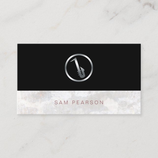 Saxophonist Bold Silver SAxophone Icon Elegant Business Card (Front)